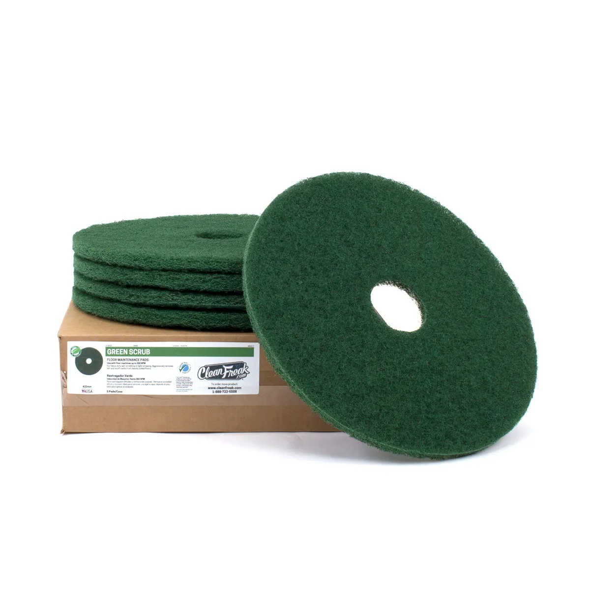 14" Green Heavy Duty Rotary Floor Scrubbing Pads - Case of 5