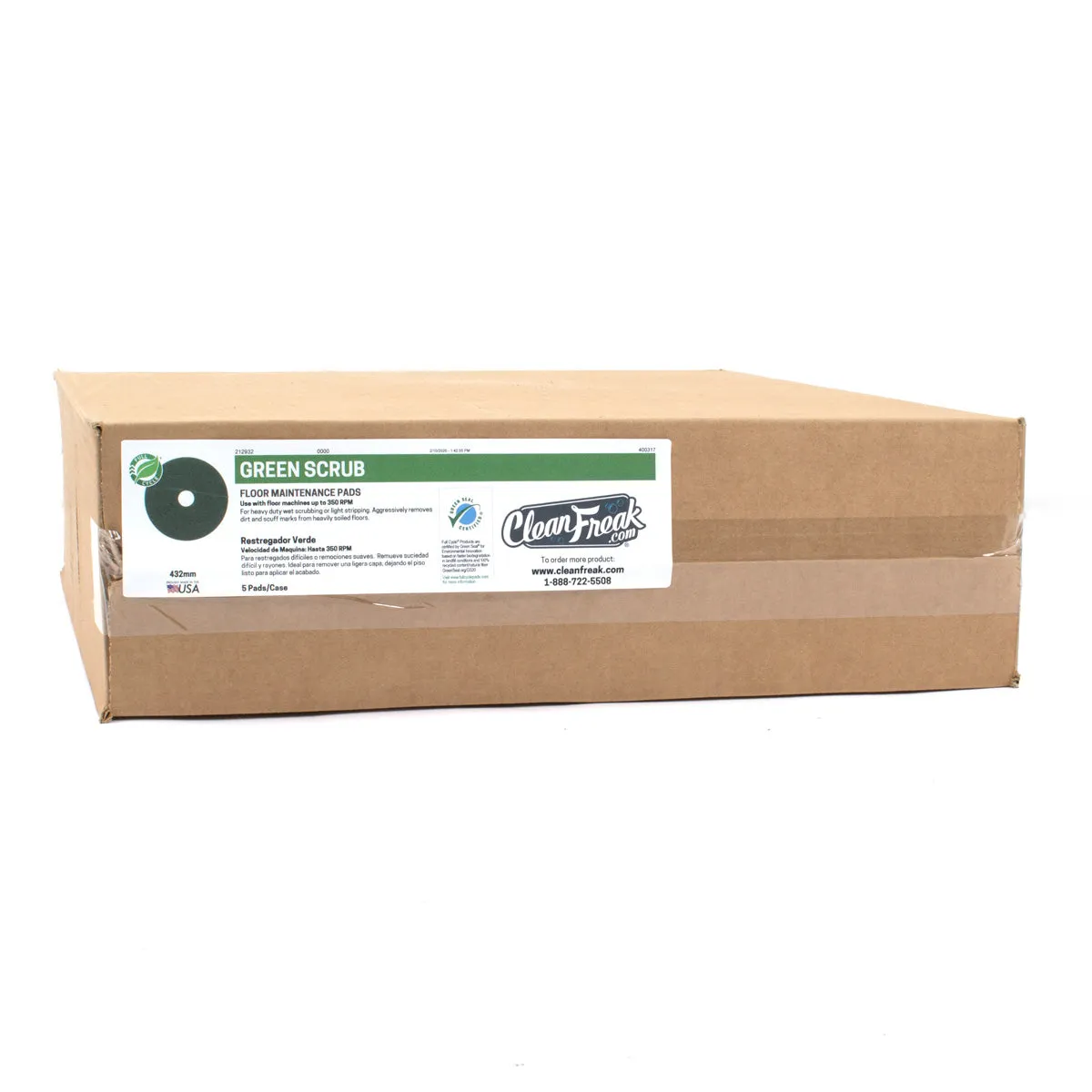 14" Green Heavy Duty Rotary Floor Scrubbing Pads - Case of 5