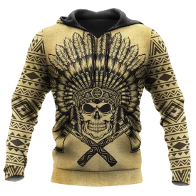 3D All Over Print Vintage Native Skull Unisex Hoodie, Native Skull Hoodies