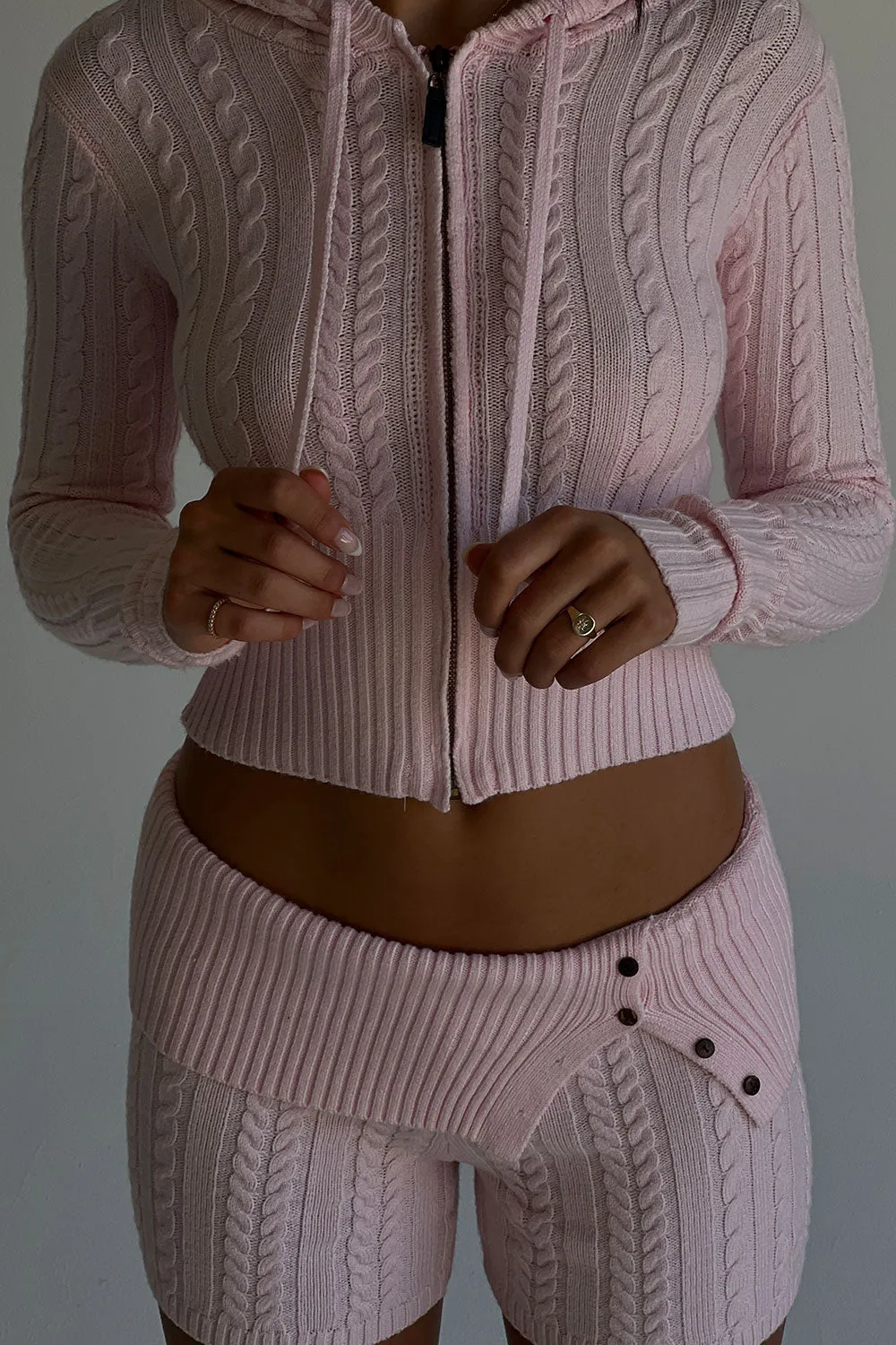 Aimee Cable Cloud Knit Hoodie - Rose Quartz