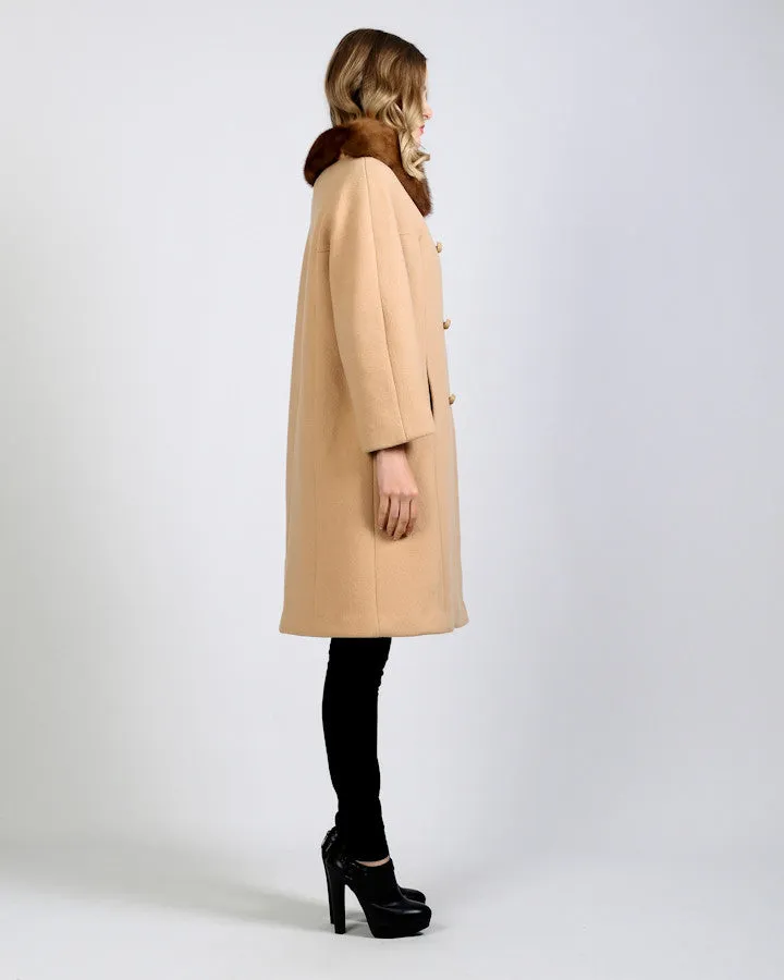 Camel Wool   Mink Fur Coat