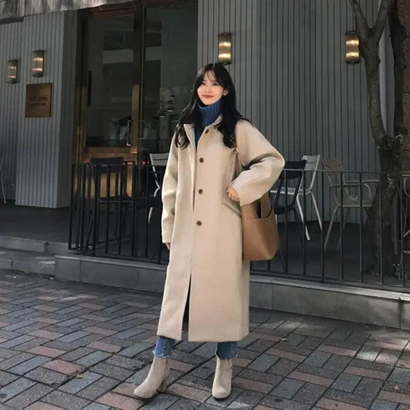 College Style Long New Woolen Coat Women