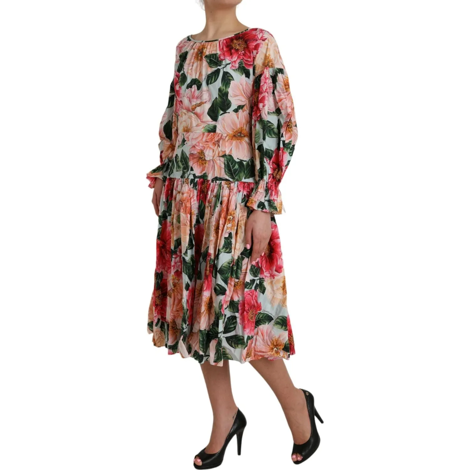 Dolce & Gabbana Multicolor Floral CottonAline Pleated Dress