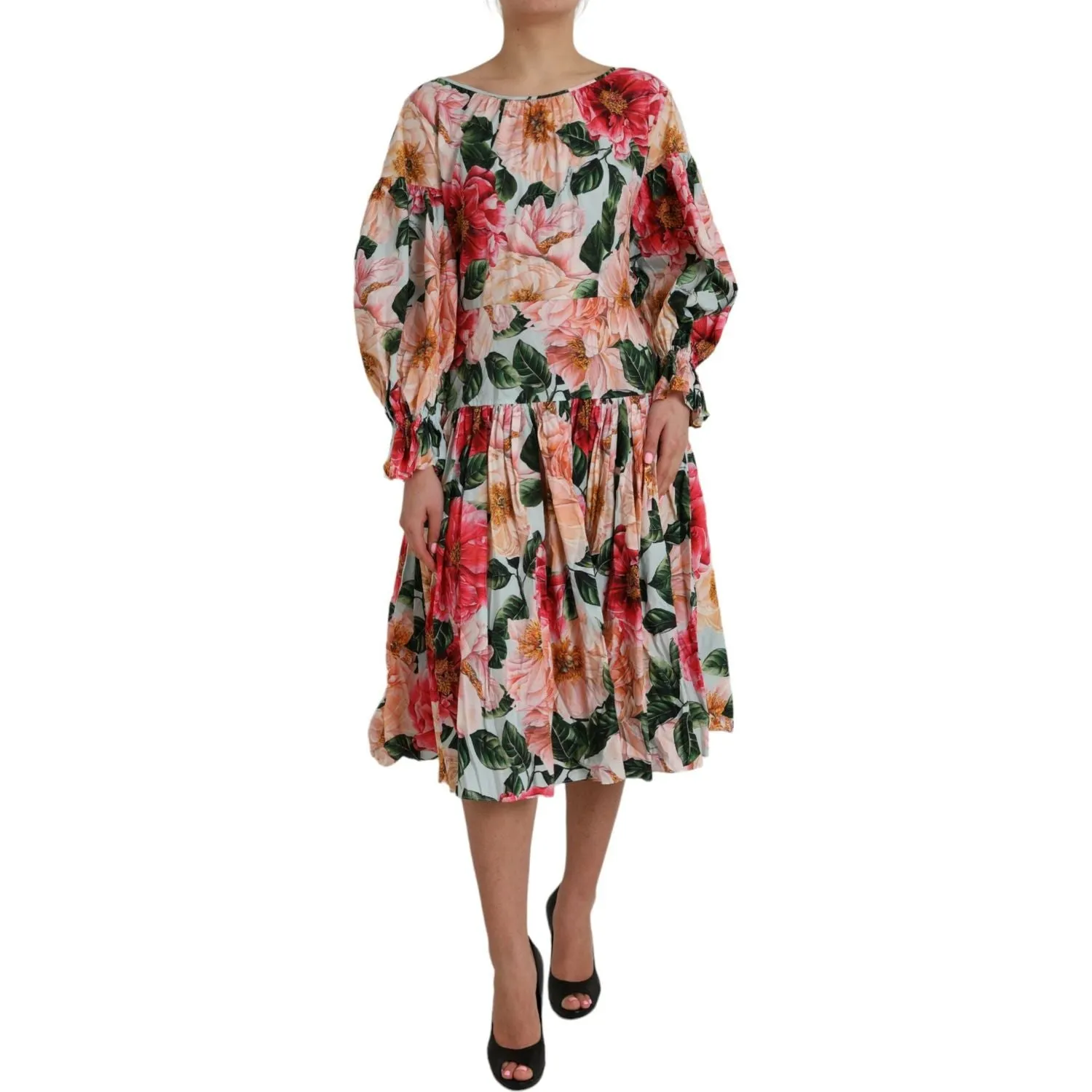 Dolce & Gabbana Multicolor Floral CottonAline Pleated Dress