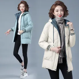 Female Mid-length Winter Clothing Loose Cotton Jacket Thickened Puffer Jacket