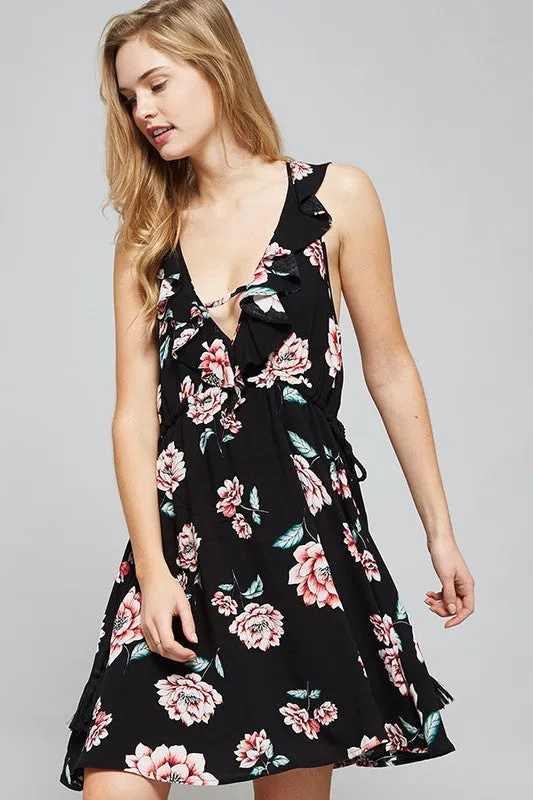 Floral Plunge Neck Dress