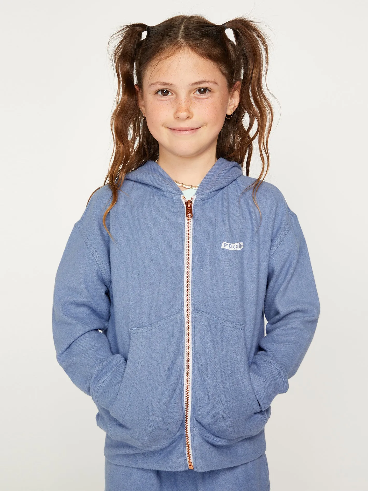 Girls Lived in Lounge Zip Fleece - Washed Blue