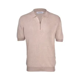 GRAN SASSO 2-Tone Cotton/Linen Stripe Polo BEIGE