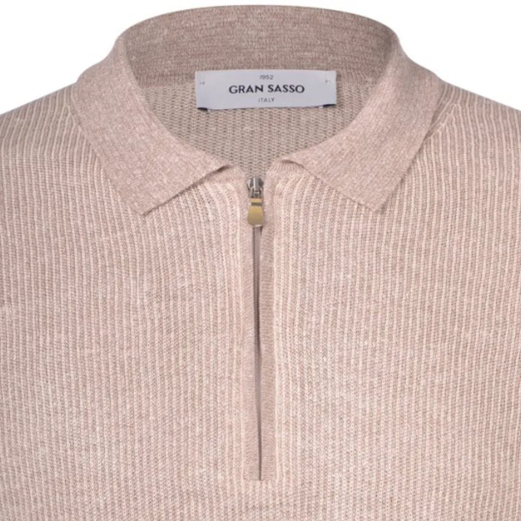 GRAN SASSO 2-Tone Cotton/Linen Stripe Polo BEIGE