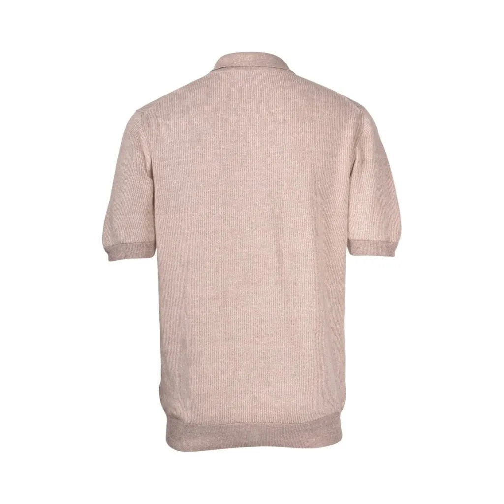 GRAN SASSO 2-Tone Cotton/Linen Stripe Polo BEIGE