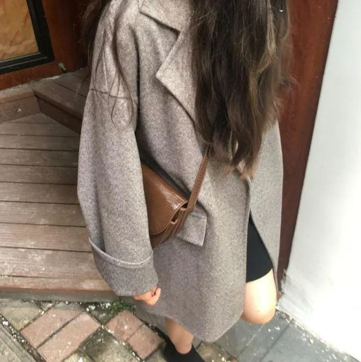 Gray Woolen Coat With Belt Jacket