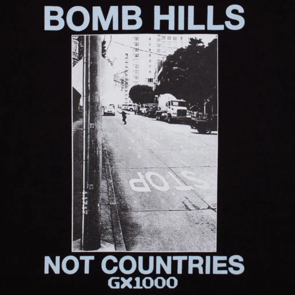 GX1000 Bomb Hills Not Countries Hoodie [Black w/ Baby Blue Font]