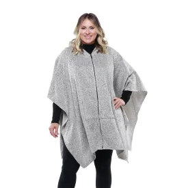 Heather Anne Hooded Full Zip Marl Knit Fleece Poncho