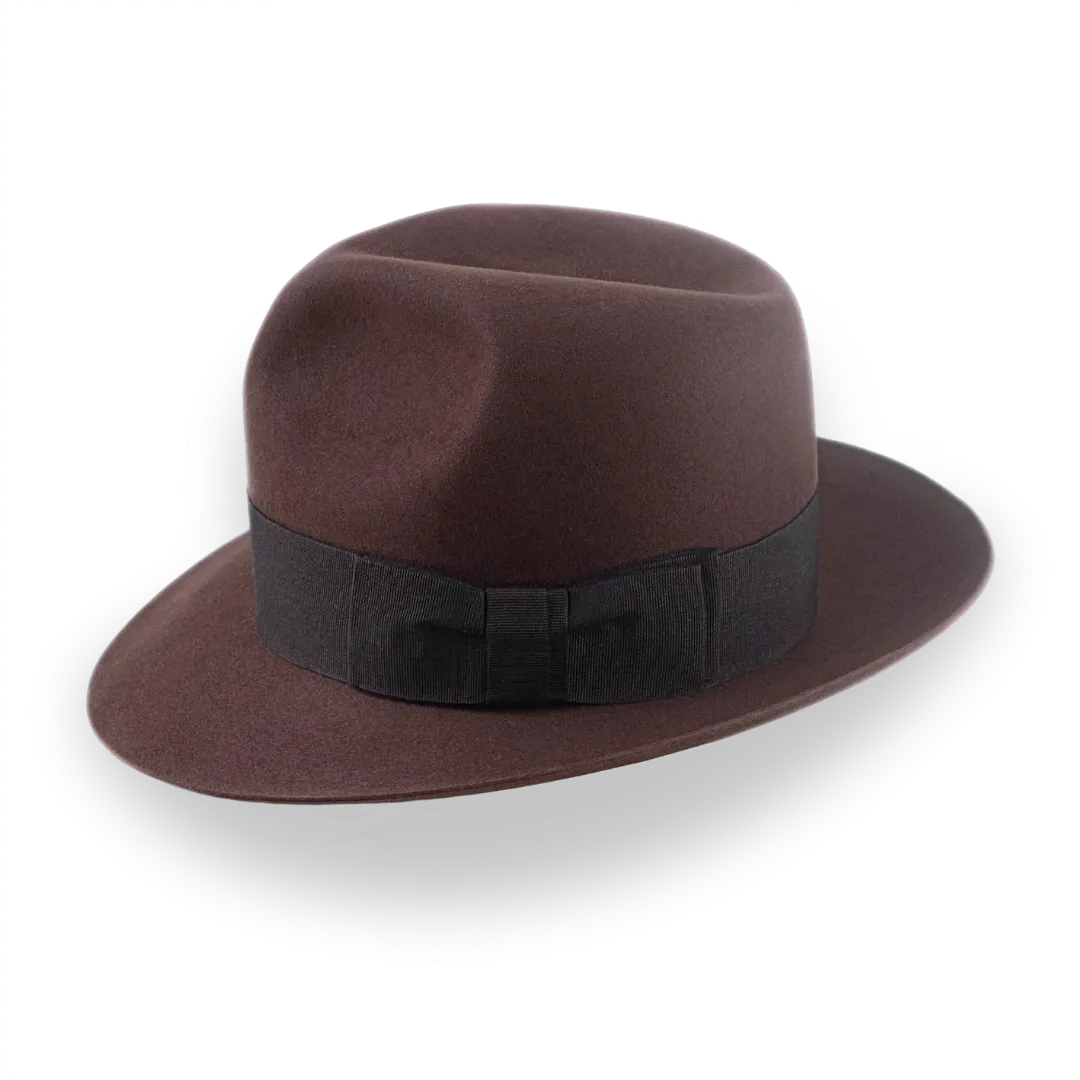 Indiana Jones Style Fedora In Sable Brown Beaver Fur Felt | The Pharaoh