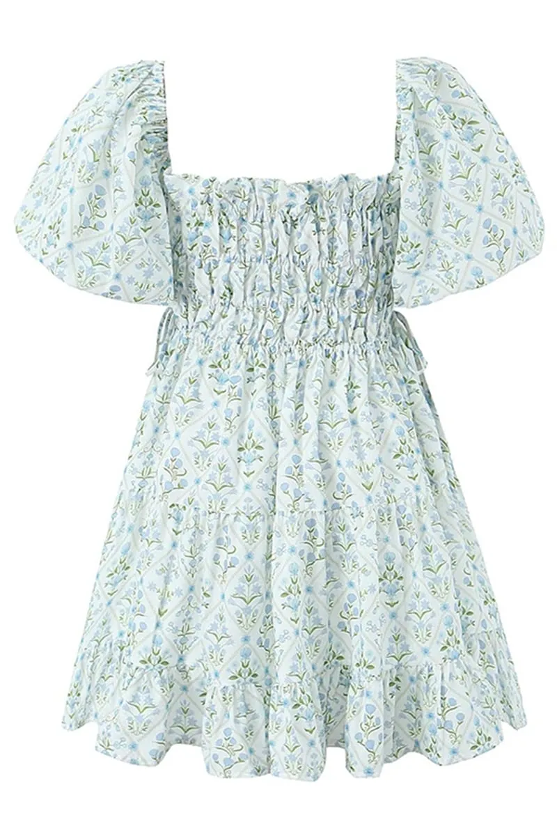 Janey White Floral Puff Sleeve Smocked Mini Dress