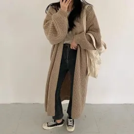 Lazy Shoulders Thick Stitch Long Sweater Coat Women