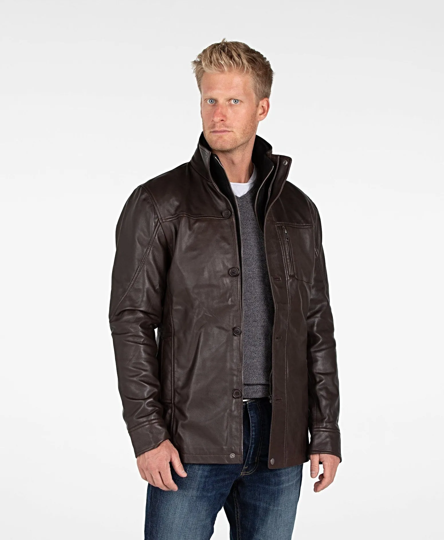 Mens Fancy Lambskin 4 Button Leather Coat