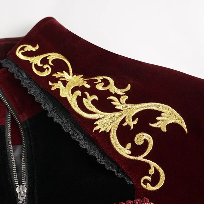 Men's Gothic Totem Embroidered Swallow-tailed Coat Red