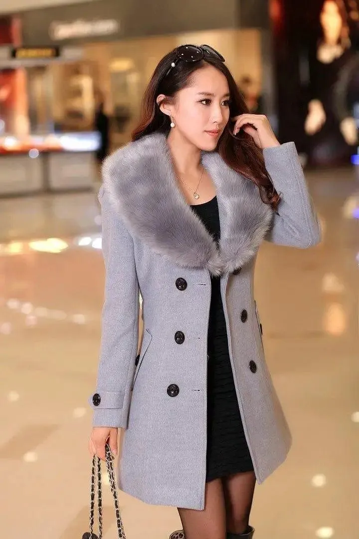 Mid-length Winter Coat With Woolen Collar And