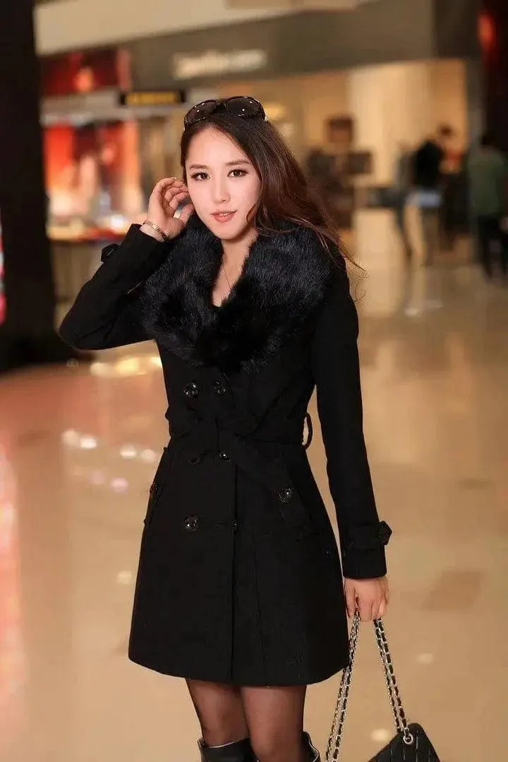 Mid-length Winter Coat With Woolen Collar And