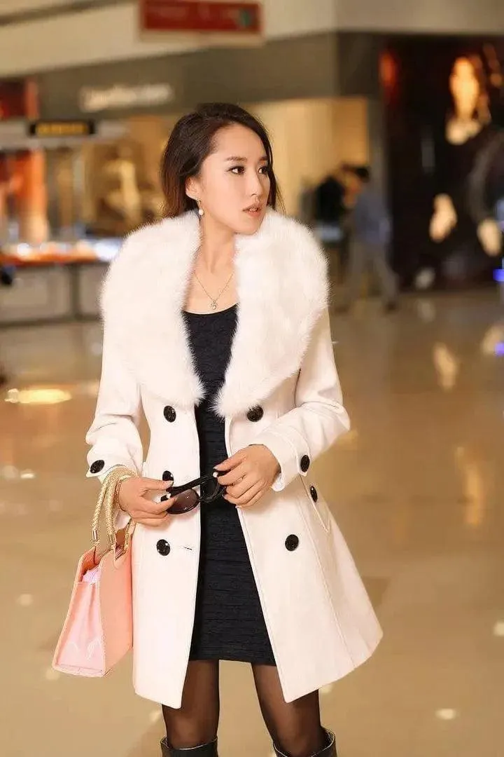 Mid-length Winter Coat With Woolen Collar And