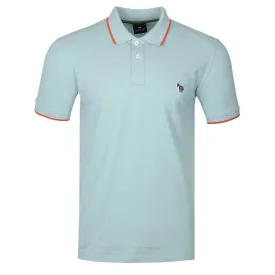 Paul Smith Zebra Badge Collar Trim Polo Shirt in Duck Egg Blue