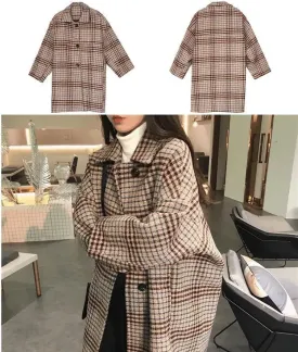 Plaid woolen coat female long section autumn and winter