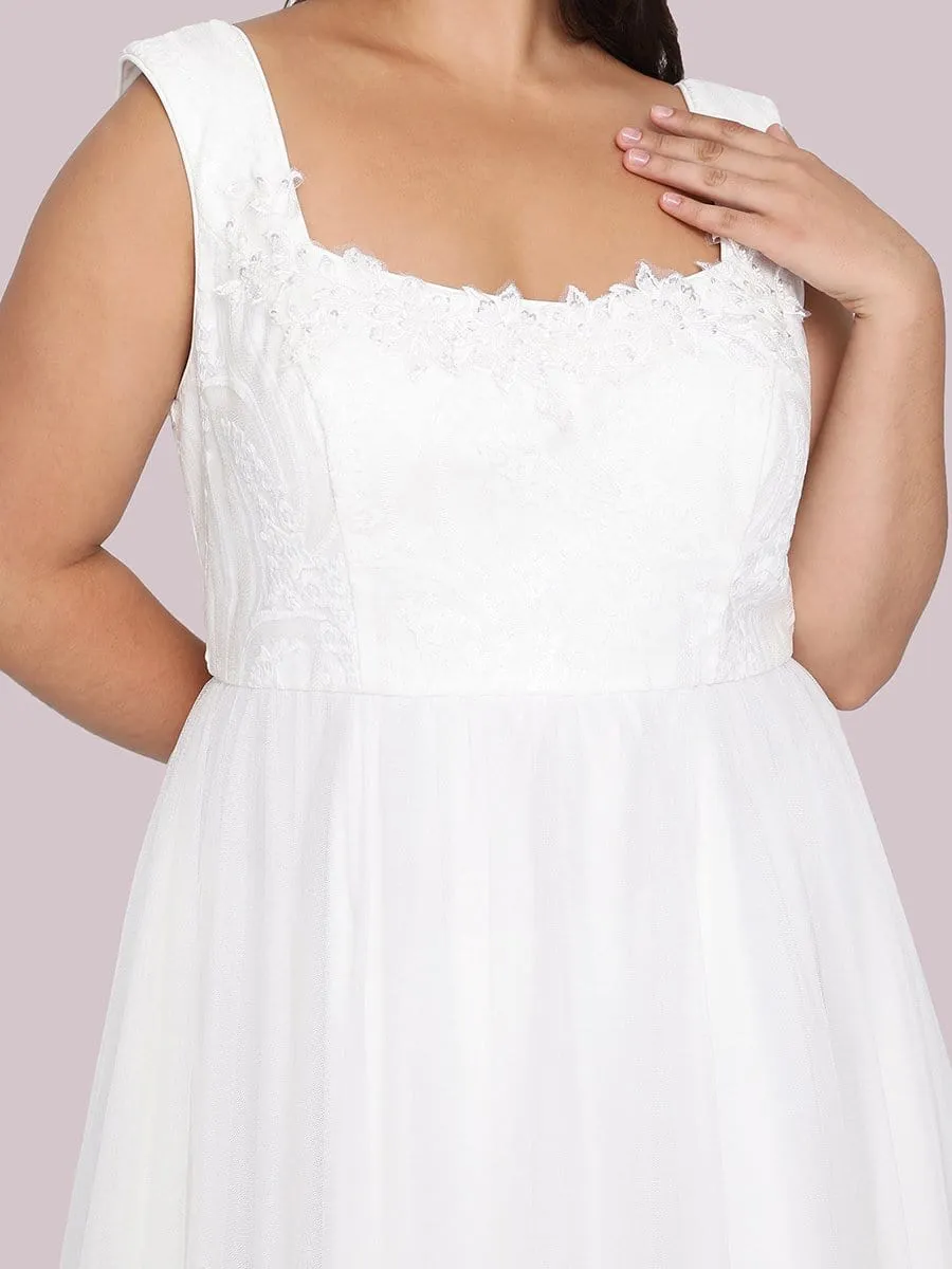 Plus Size Sleeveless Floral Applique A-Line Wedding Dress