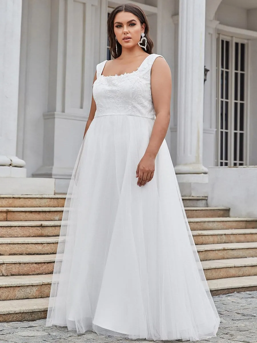 Plus Size Sleeveless Floral Applique A-Line Wedding Dress