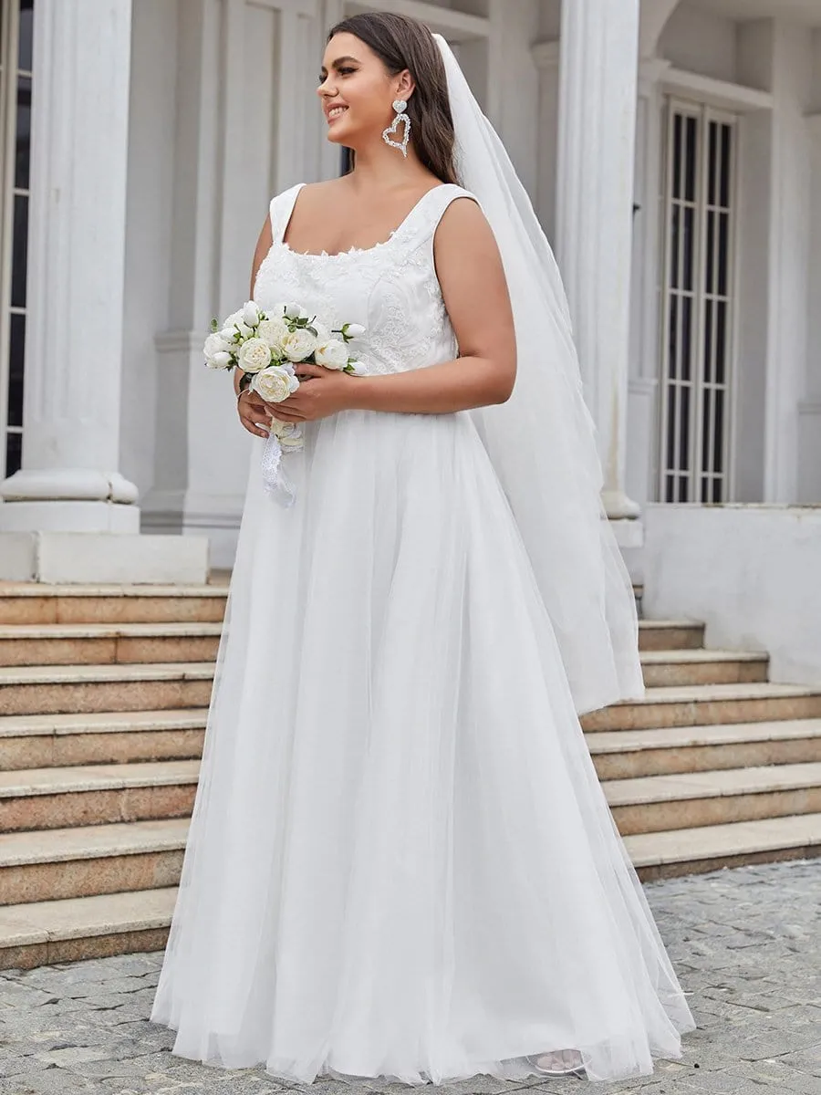 Plus Size Sleeveless Floral Applique A-Line Wedding Dress