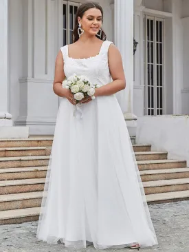 Plus Size Sleeveless Floral Applique A-Line Wedding Dress