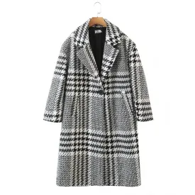 Pre Order:  Houndstooth Plaid Mid-Length Coat