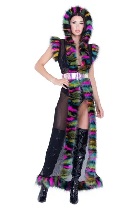 Rave FR156 - Fur Trimmed Fishnet Duster with Belt - J. Valentine