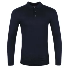 Remus Uomo 3 Button Knitted Polo Shirt in Navy