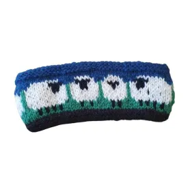 Sheep Headband (100% Handknitted Wool) Blue