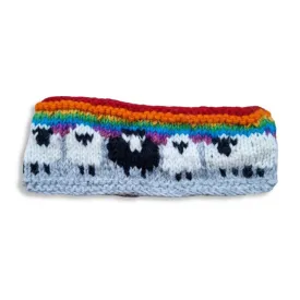 Sheep Headband (100% Handknitted Wool) Rainbow