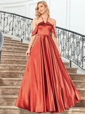 Stylish Floor-Length Off Shoulder Halter Evening Dress