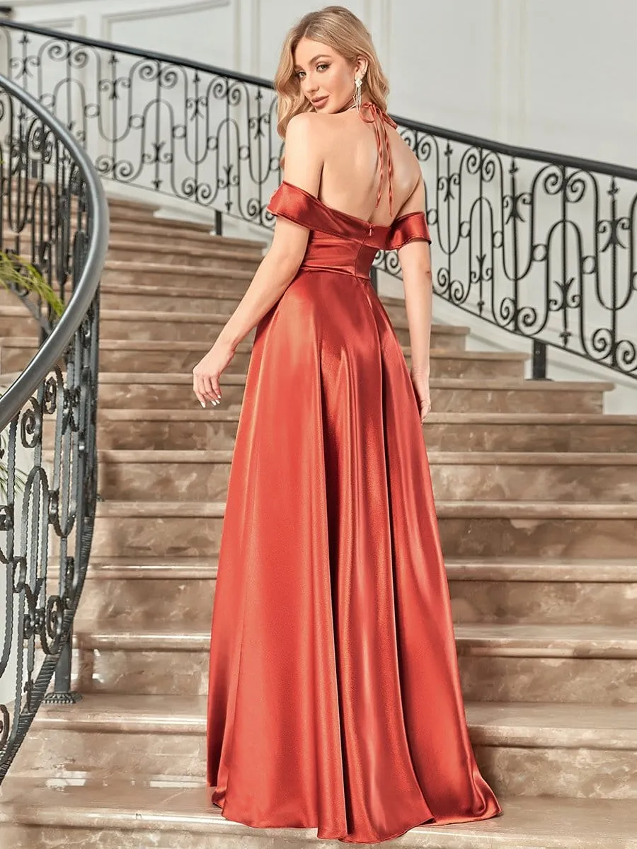 Stylish Floor-Length Off Shoulder Halter Evening Dress