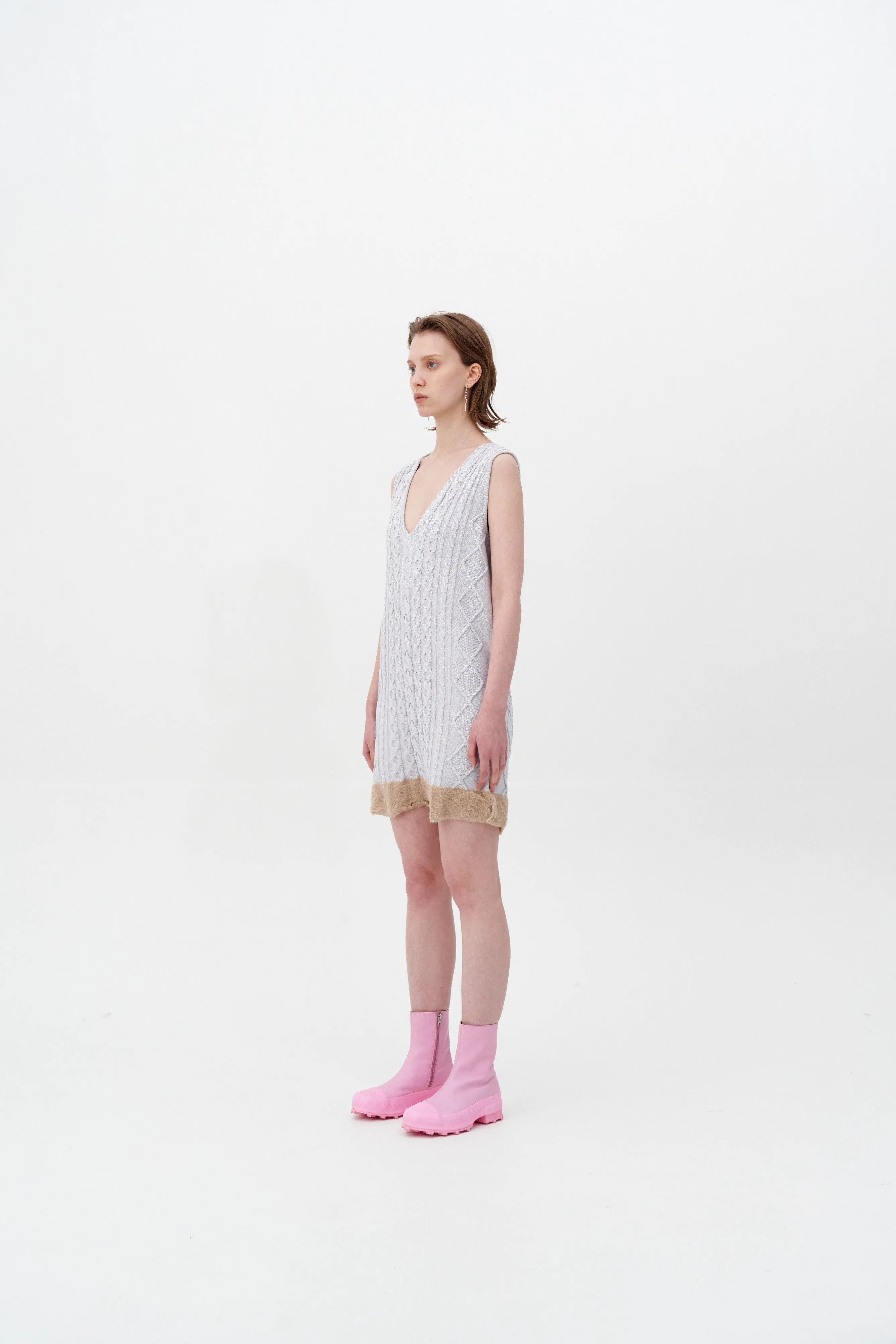 THEBE MIXED CABLE KNIT TANK DRESS