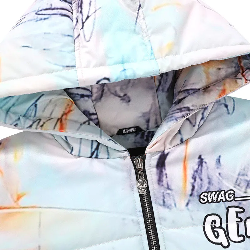 Tie Dye Graffiti Letter Print Down Jacket