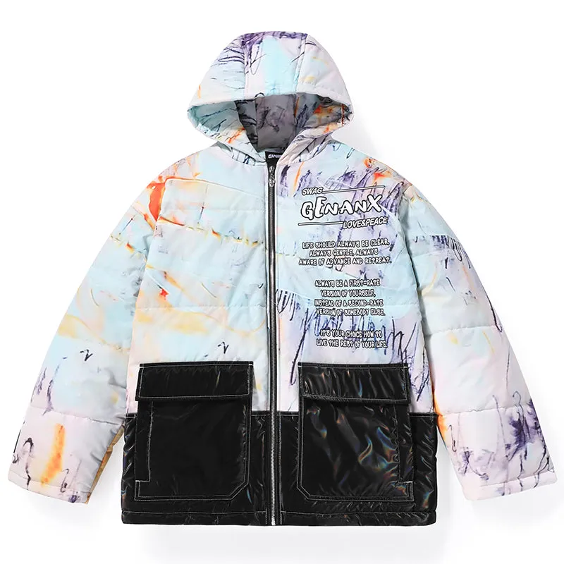 Tie Dye Graffiti Letter Print Down Jacket