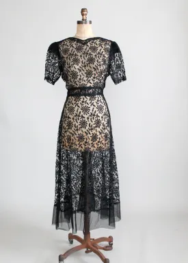 Vintage 1930s Black Lace Sweetheart Dress