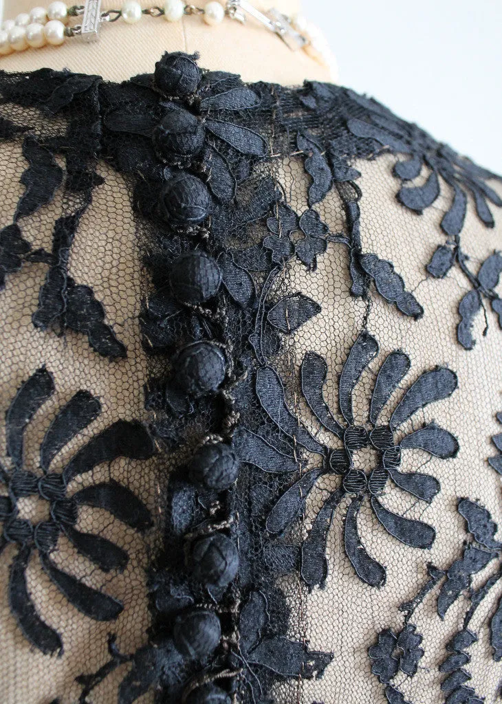 Vintage 1930s Black Lace Sweetheart Dress