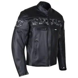 VL535S Reflective Skull Cowhide Leather Motorcycle Jacket