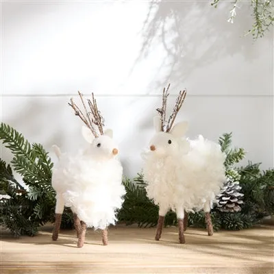 White Fur Reindeer Figurines