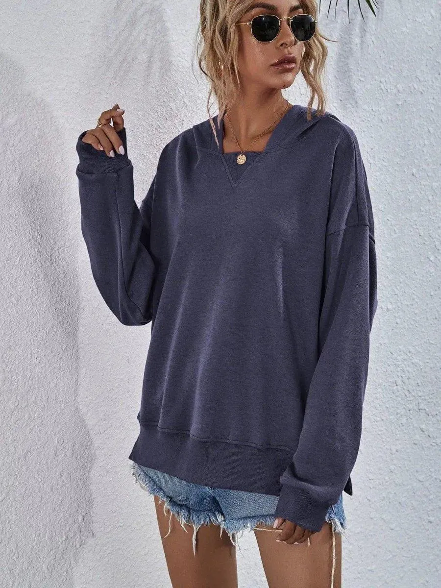 Women's Fleece-lined Hooded Casual Loose Sweater