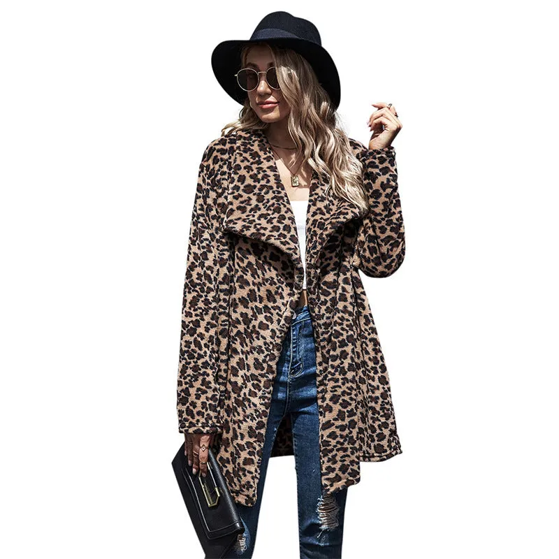 Women's mid-length leopard print coat